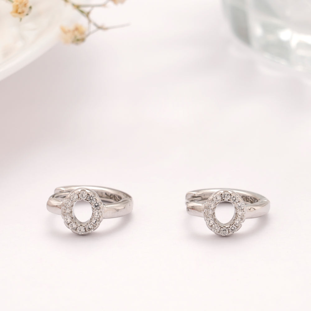 Trendy Round Shape Stone Silver Hoop Earring