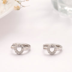 Trendy Round Shape Stone Silver Hoop Earring