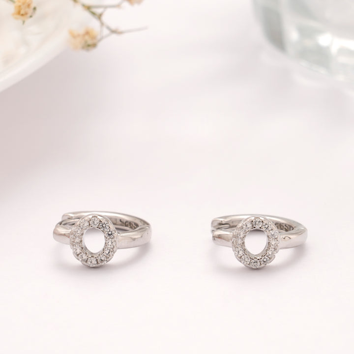 Trendy Round Shape Stone Silver Hoop Earring