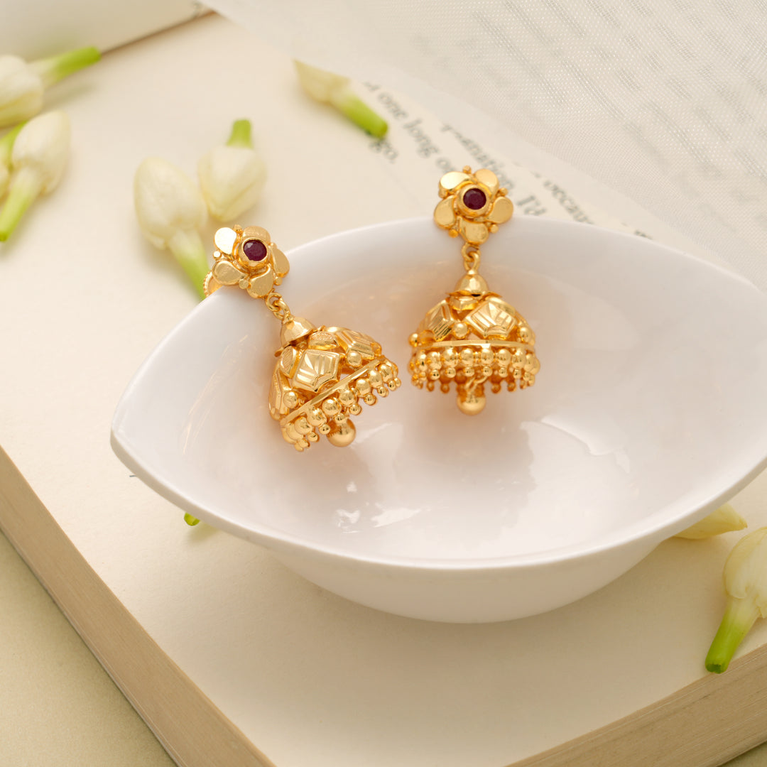 Minimal Floral Design Golden Jhumkas