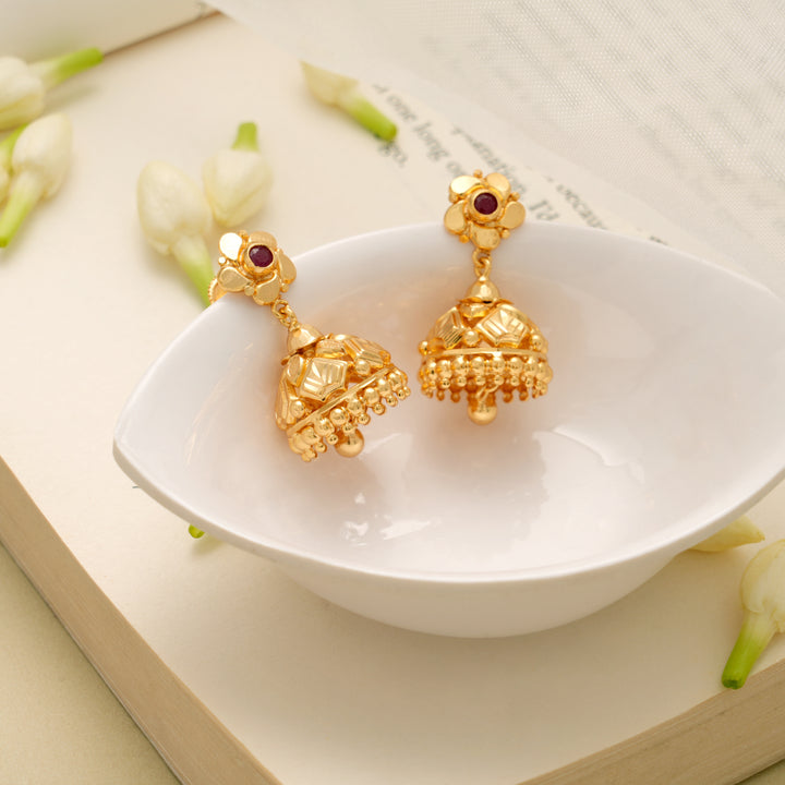 Minimal Floral Design Golden Jhumkas