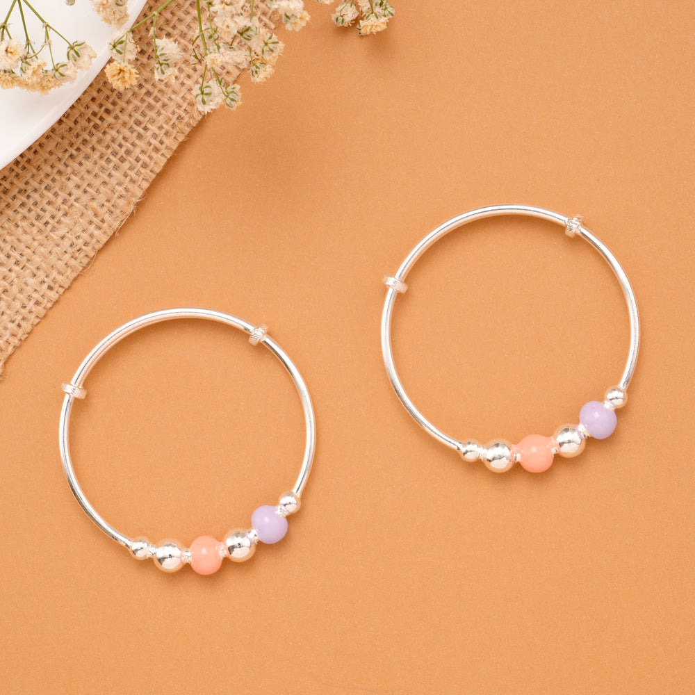 Pastel Peach & Lavender Bead Baby Silver Bangle