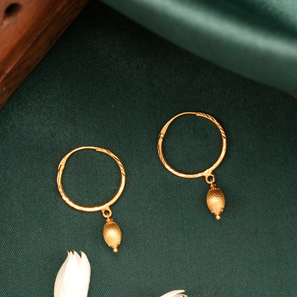 Simple Drop Bead Hoop Gold Earrings
