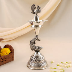 Elegant Antique Silver Fish Vilakku