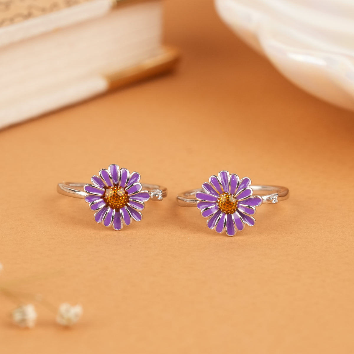 Classic Purple Sunflower Enamel Silver Fancy Metti