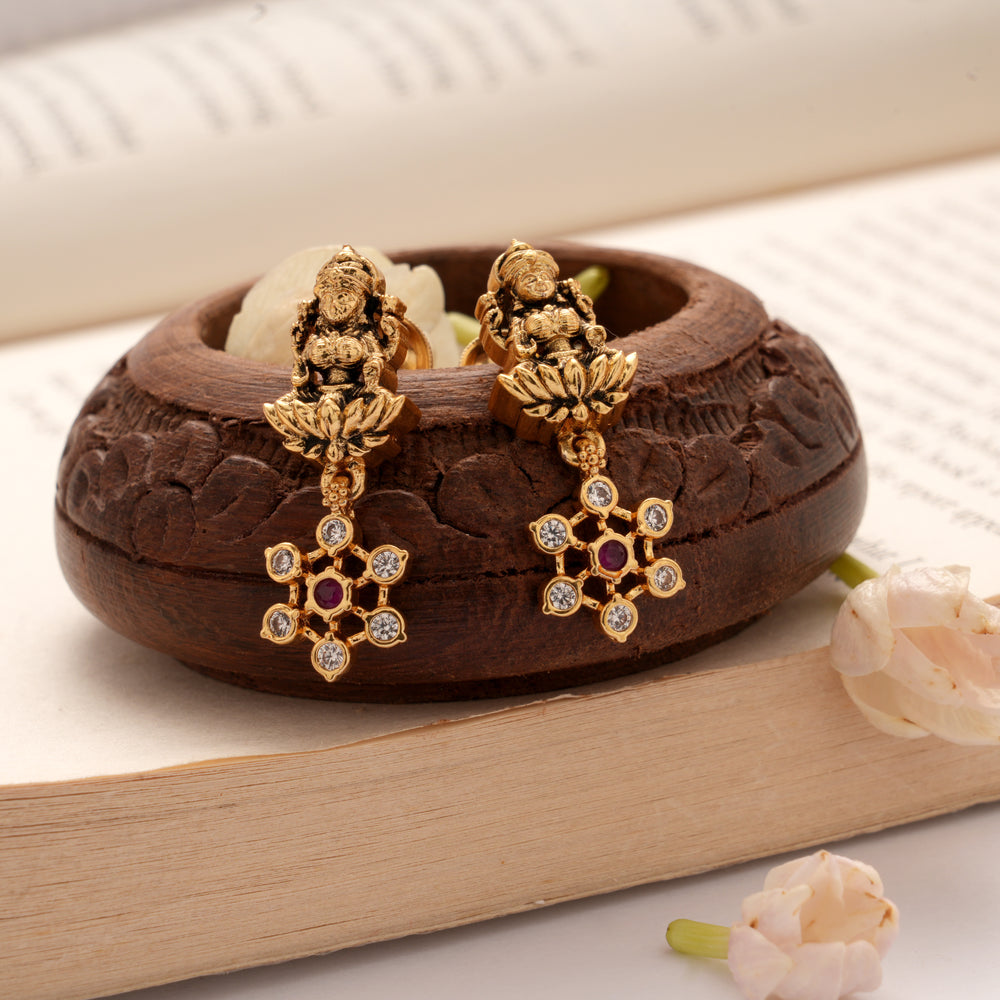 Antique Lakshmi with Star Stone Golden Earrings