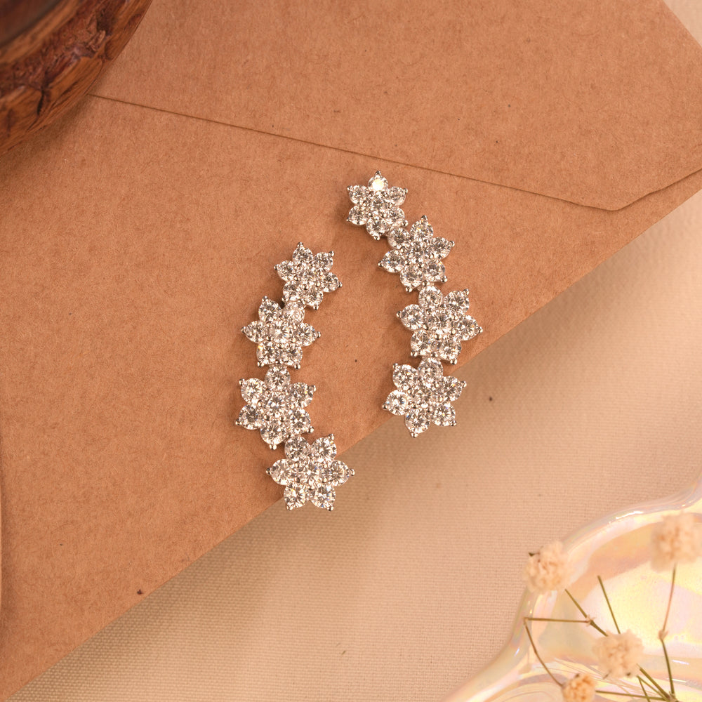 Shining Floral Silver Ear Crawlers