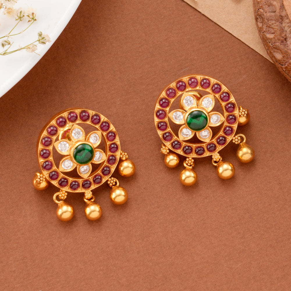 Traditional Red Green Stone Kundan Stud