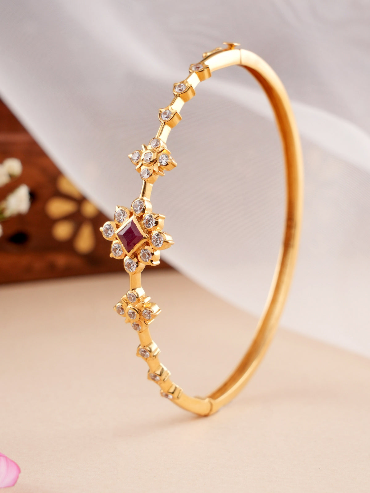 Floral Ruby Stone Oval Kada