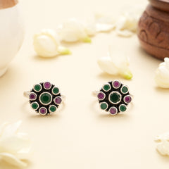 Emerald Ruby Circle Antique Silver Toe Ring