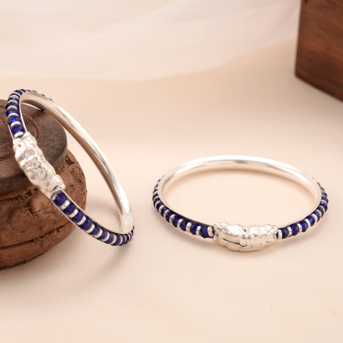 Traditional Blue Beads Silver Baby Kada