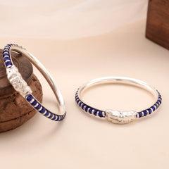 Traditional Blue Beads Silver Baby Kada