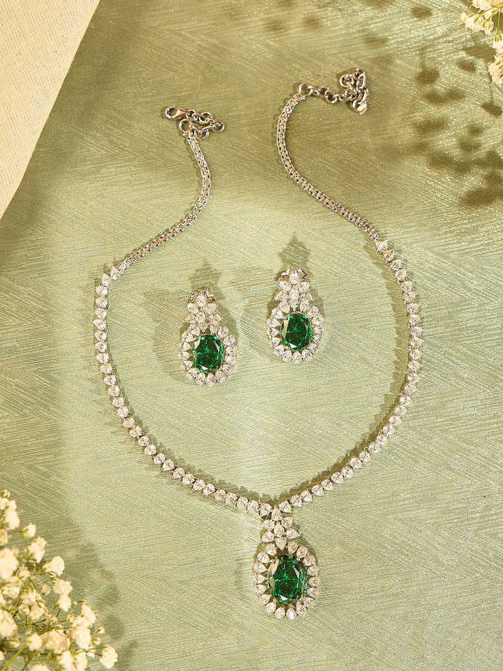 Crystal Drop Emerald Necklace Set
