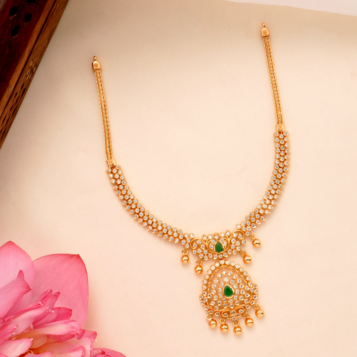 Elegant White Stone Golden Necklace
