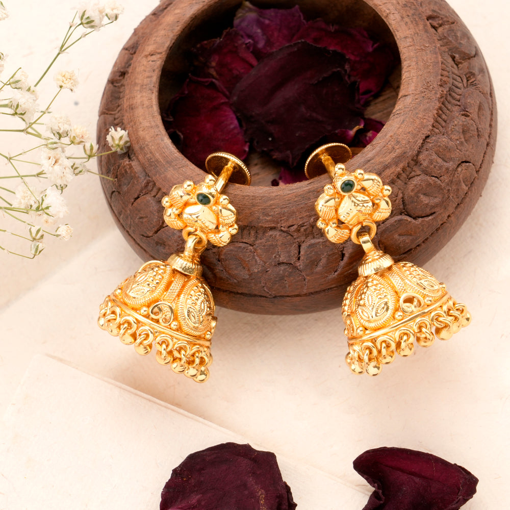 Traditional Design Emerald Golden Jhumkas