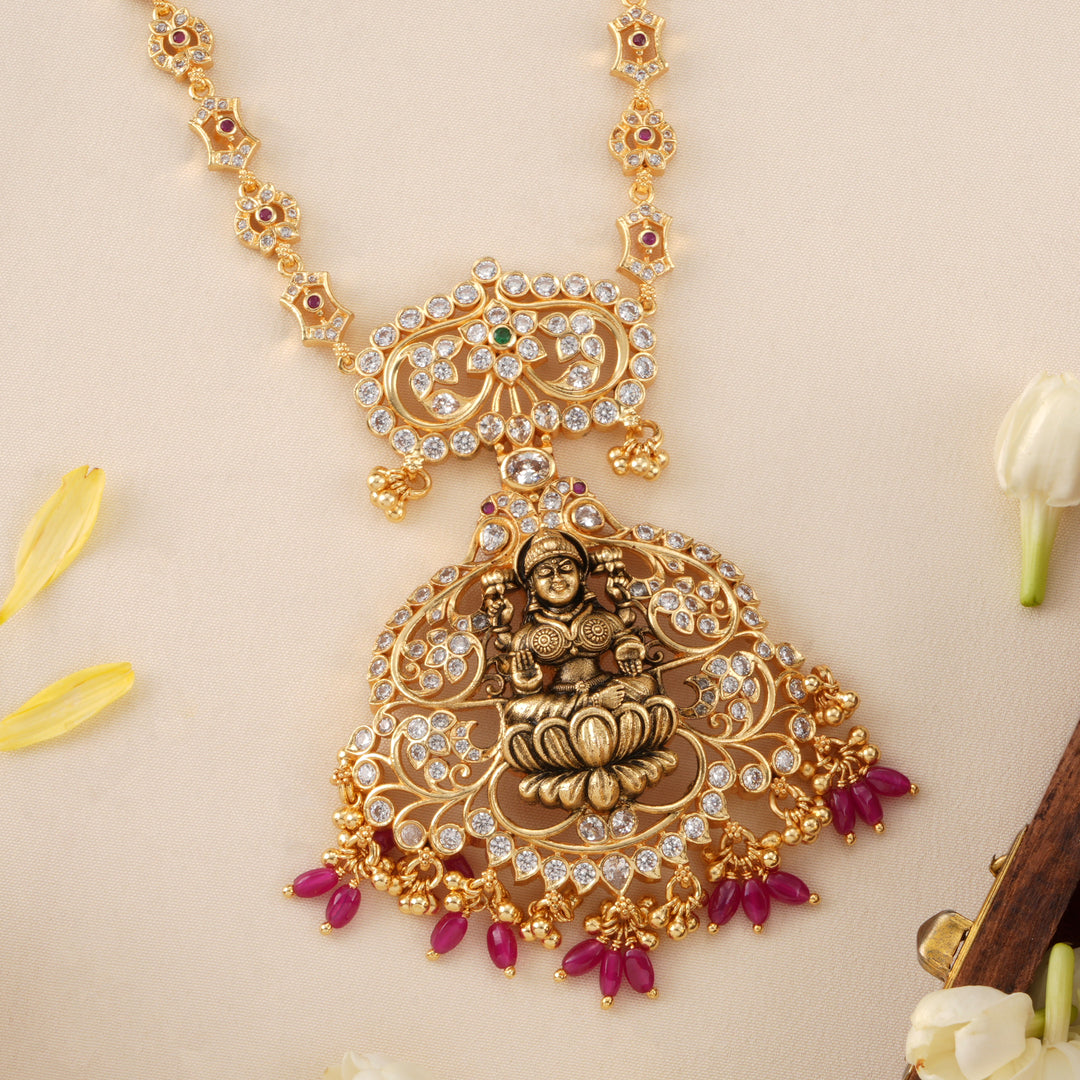 Antique Lakshmi with Pink Bead Necklace