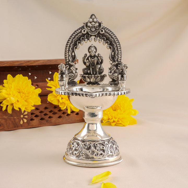 Temple Inspired Lakshmi Silver Vilakku