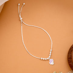 Butterfly Silver Beaded Pull Chain Bracelet