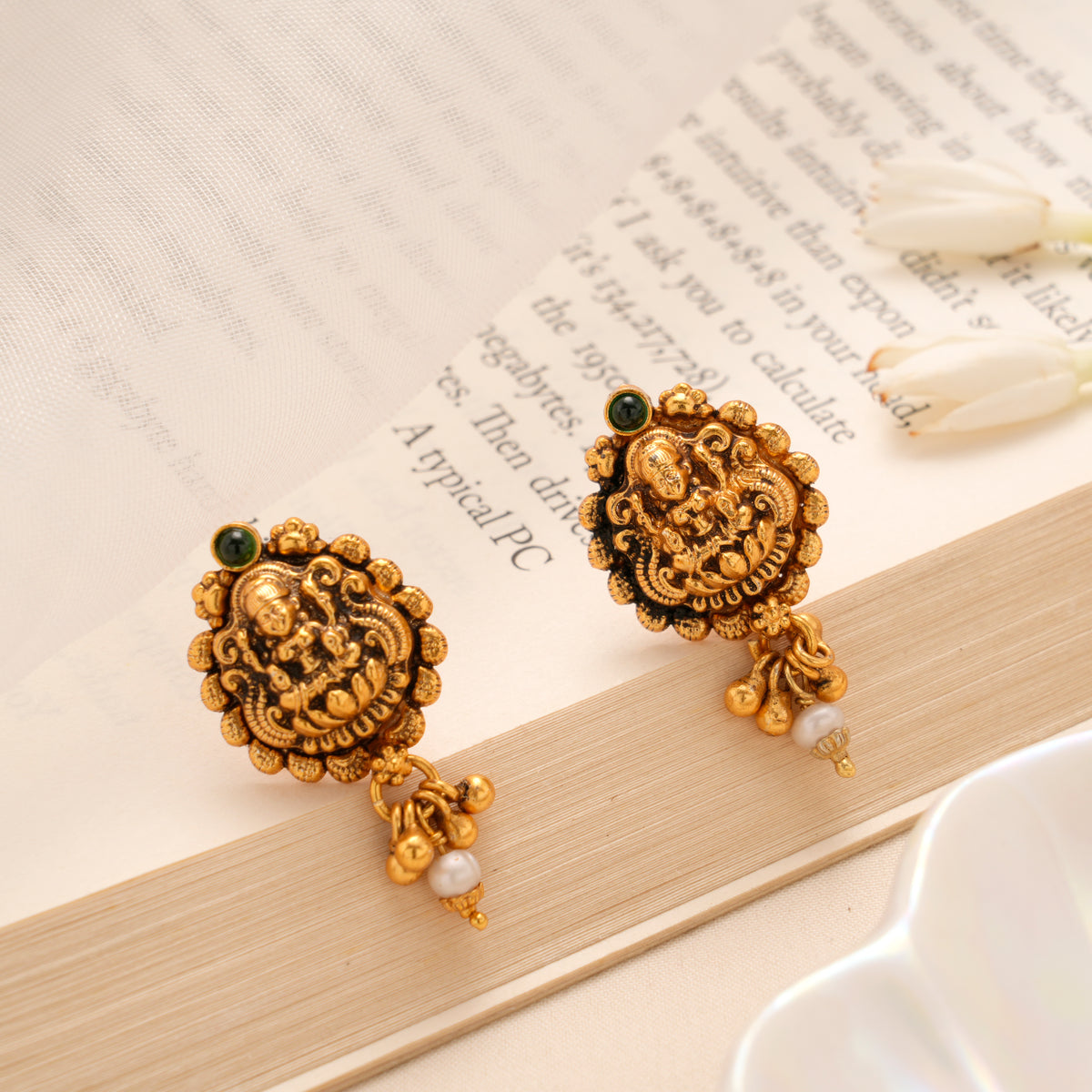 Divine Lakshmi with Drop Silver Golden Stud