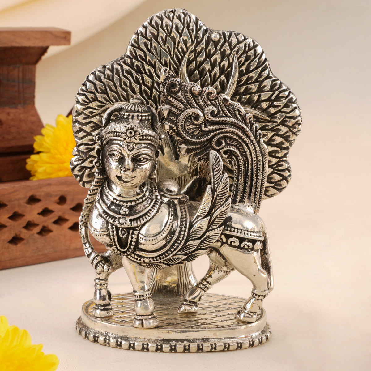 Antique Silver Kamadhenu Idol