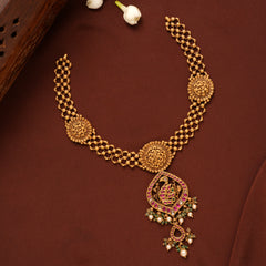 Antique Ruby Peacock Floral Gold Necklace