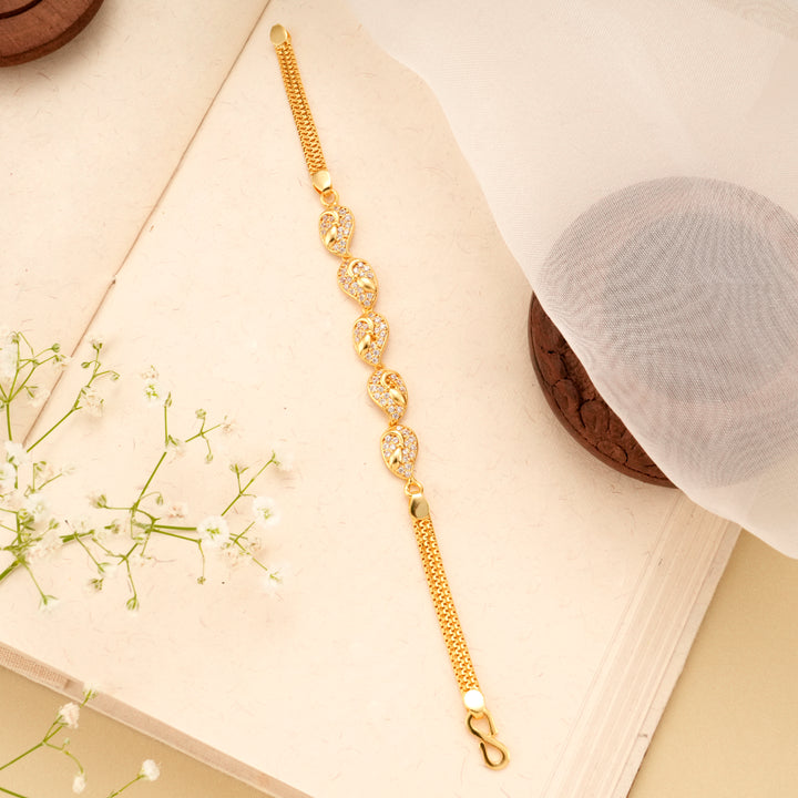 Mango Leaf White Stone Golden Bracelet