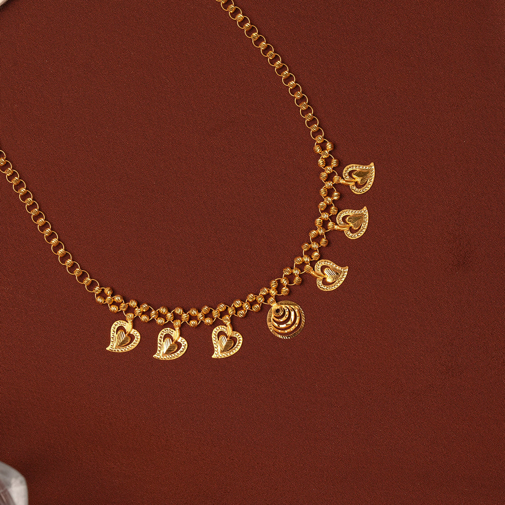 Gold Fancy Necklace with Hanging Leaf Charms