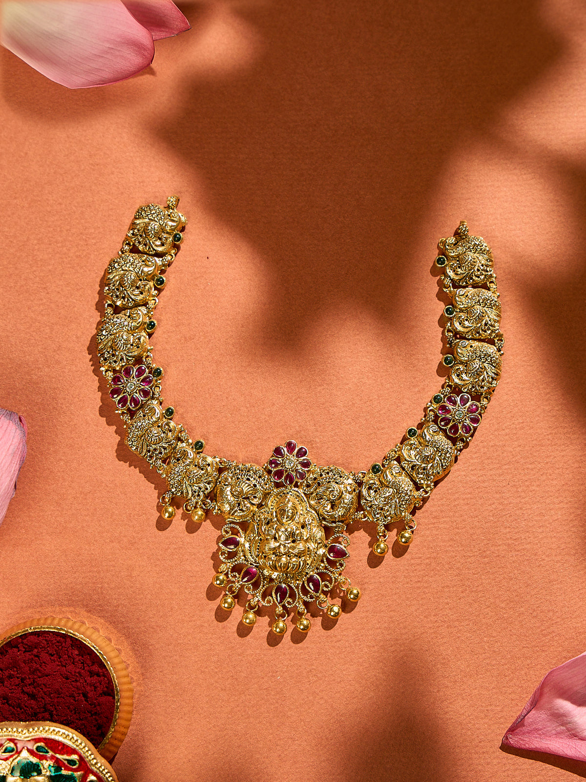 Ruby-Emerald Peacock Necklace