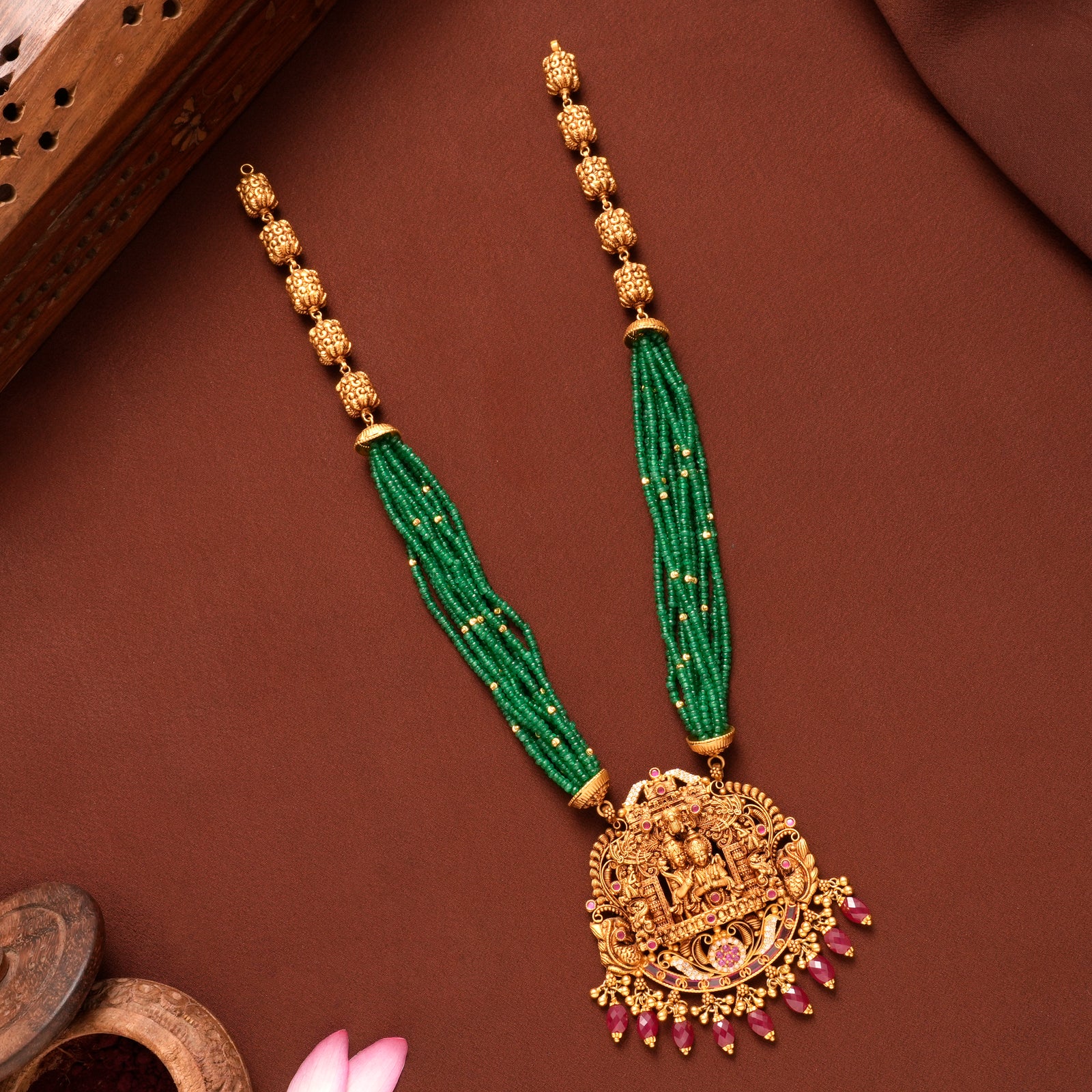 Nagas Ram Seetha Green Beads Gold Haram