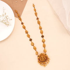 Beautiful Temple Lakshmi Pendant with Golden Beads