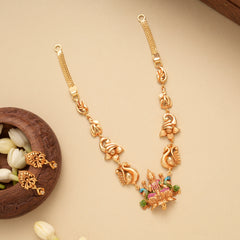 Elegant Peacock Lakshmi Golden Necklace Set