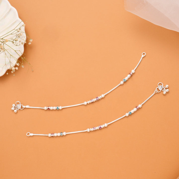 Pink & Blue Leaf Enamel Silver Anklet