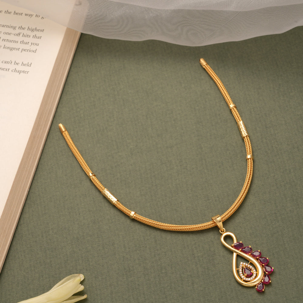 Radiant Ruby Infinity Pattern Golden Necklace