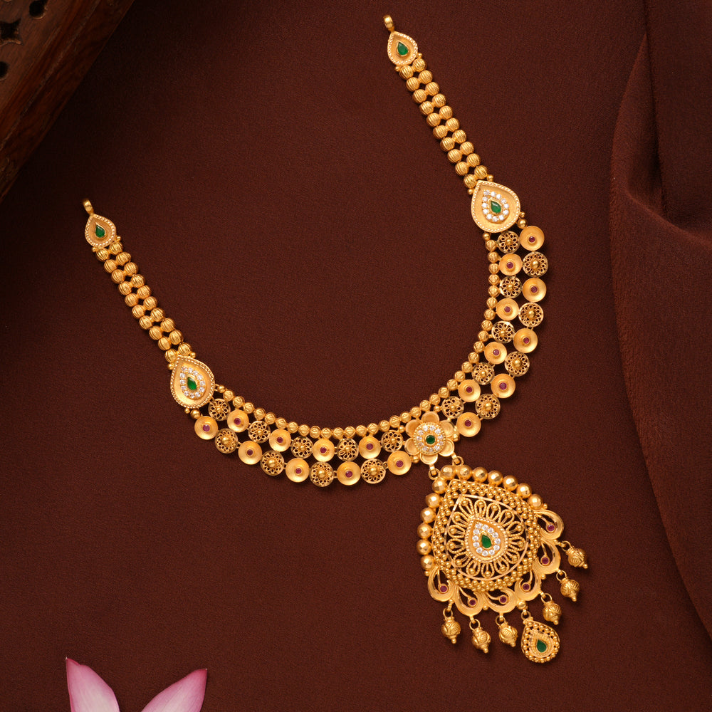 Balls and Floral Ruby Gold Necklace