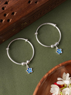 Blue Flower Charm Adjustable Bangle