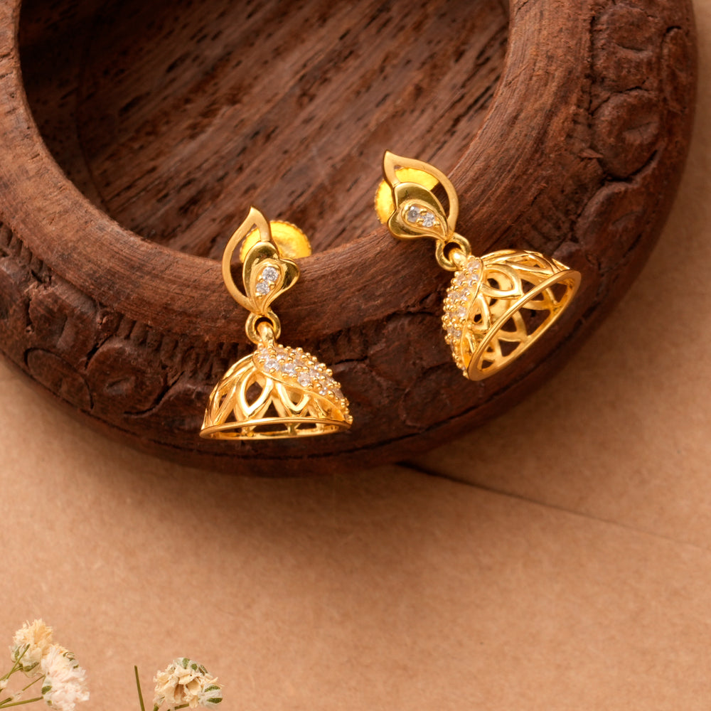Minimal Leaf Pattern Golden Jhumkas