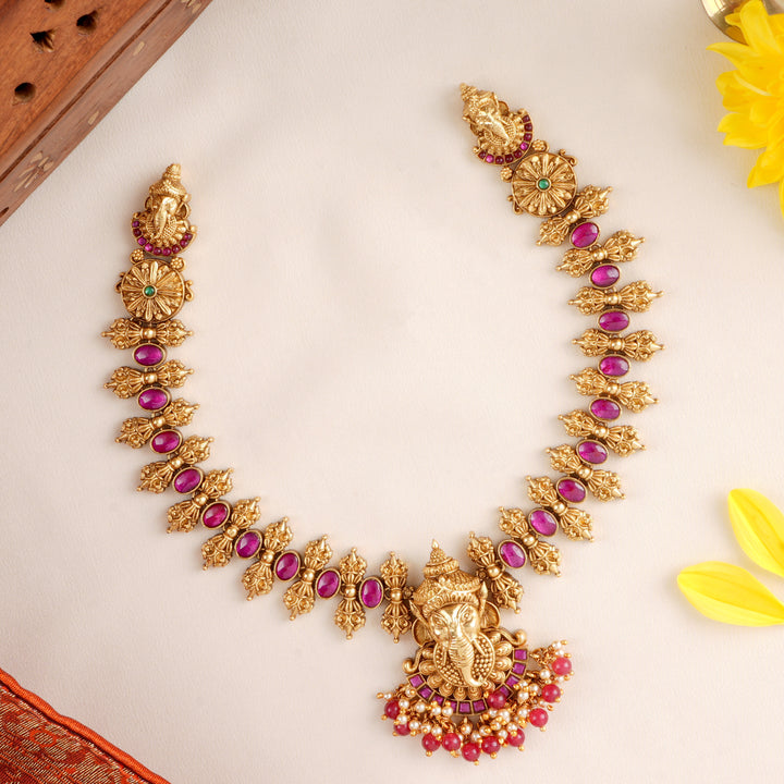 Elegant Ganesha Ruby Pendant Necklace