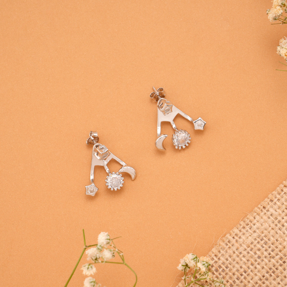 Celestial Sun Moon Star Silver Earrings