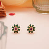 Elegant Emerald Centre Ruby Gold Stud