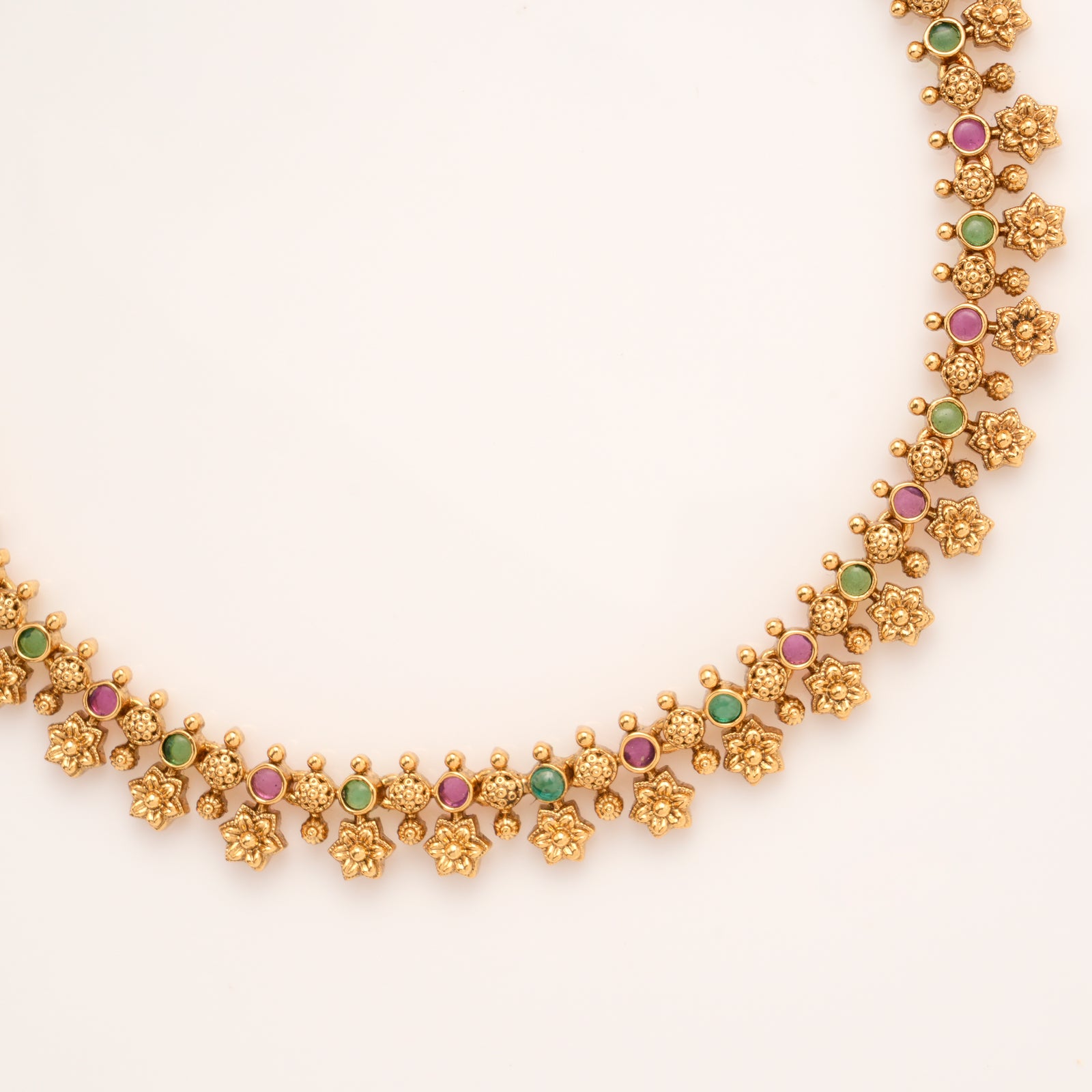 Traditional Flower Two Colour Stone Golden Necklace