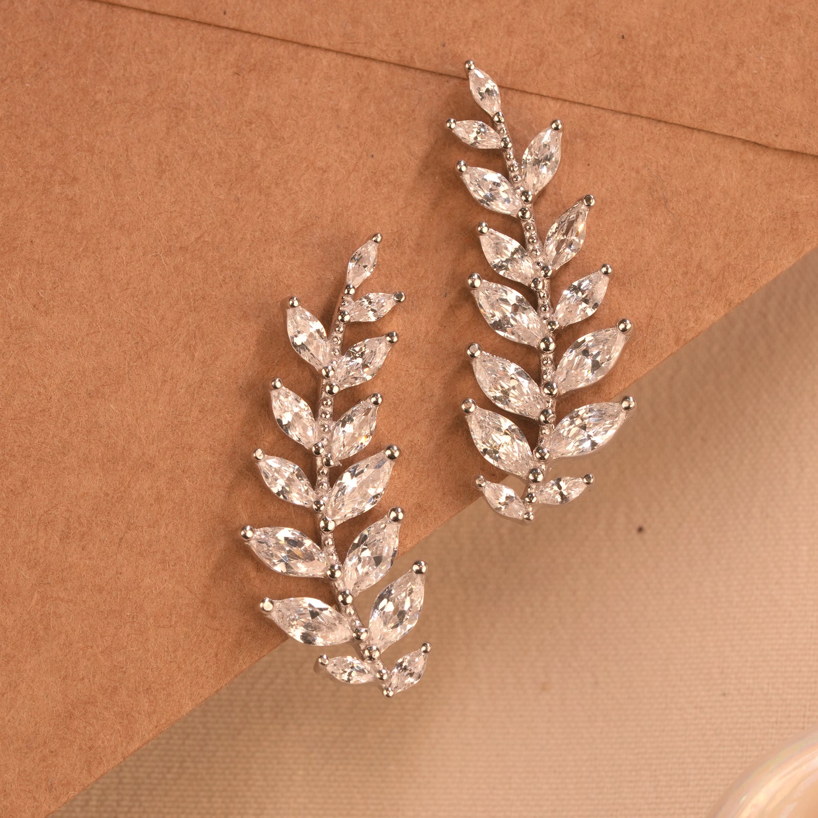 Sparkling Leaf Silver Ear Climber Stud