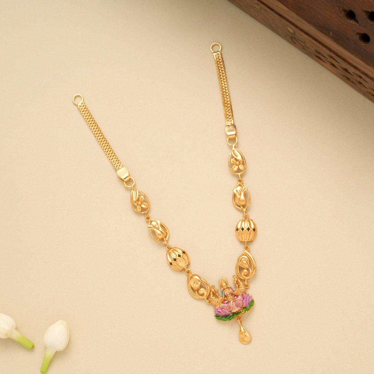 Classic Flower Lakshmi Design Golden Necklace Set