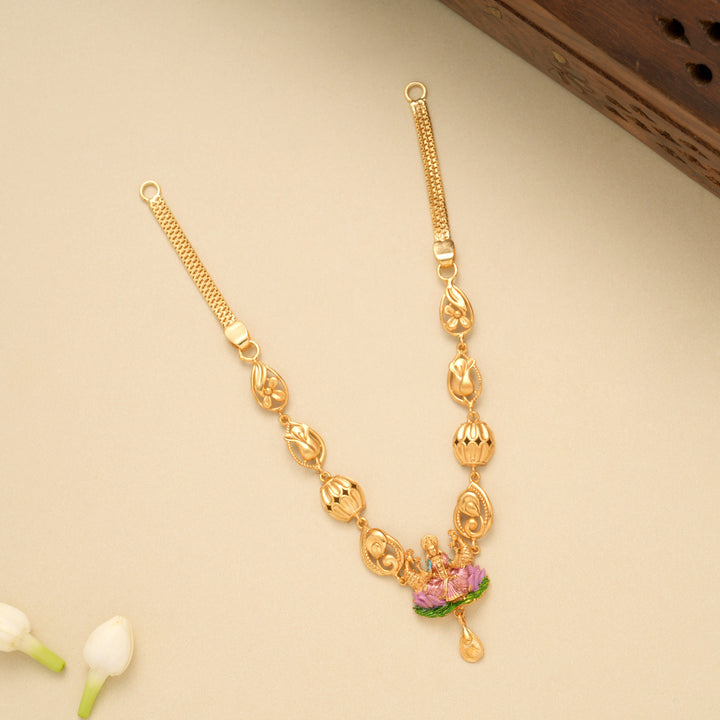 Classic Flower Lakshmi Design Golden Necklace Set