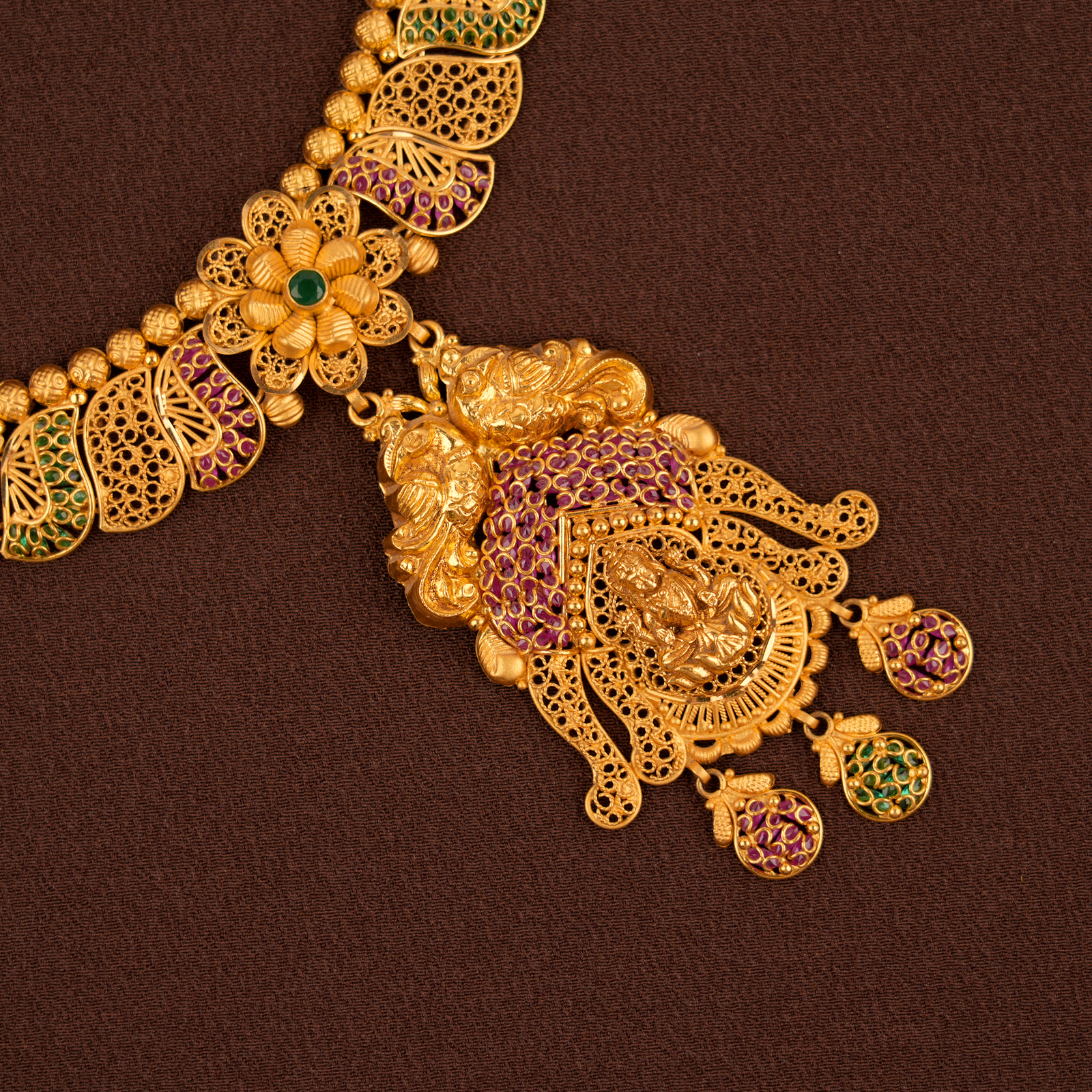 Intricate Lakshmi Pendant Gold Necklace