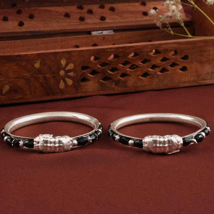 Yazhi Design with Black Beads Silver Baby Bracelet