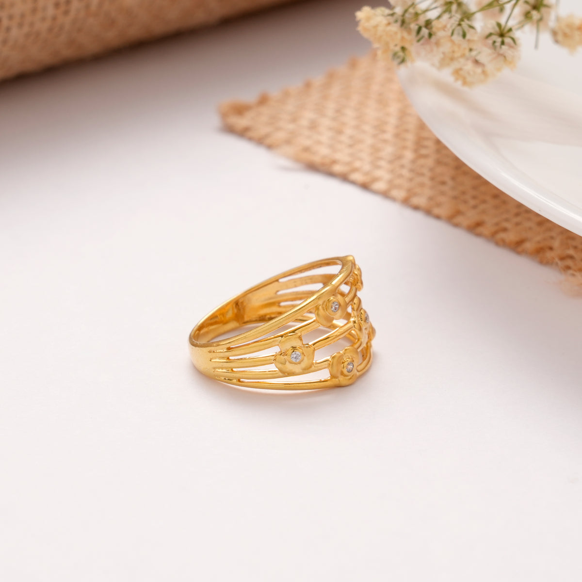 Multi-Layer Floral Design Golden Ring
