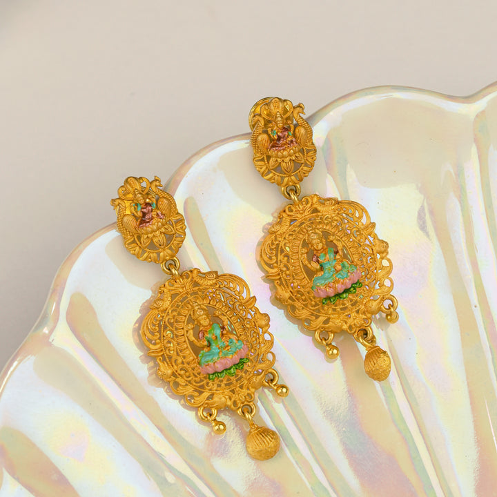 Divine Lakshmi with Peacock Gold Drop Earring