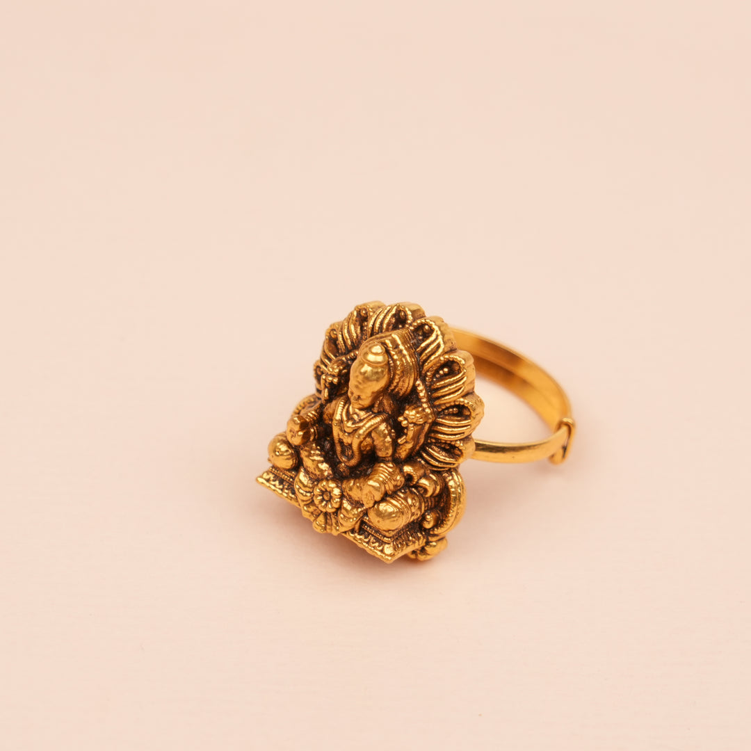 Goddess Lakshmi Temple Design Gold Ring