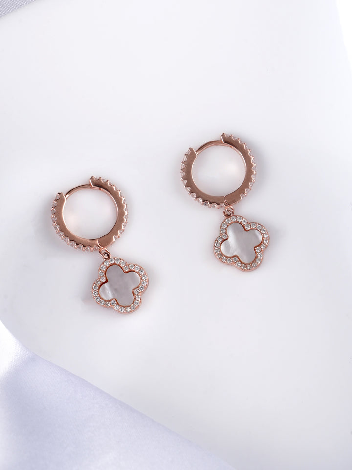 Clover Flower Rose Gold Hoop Earrings