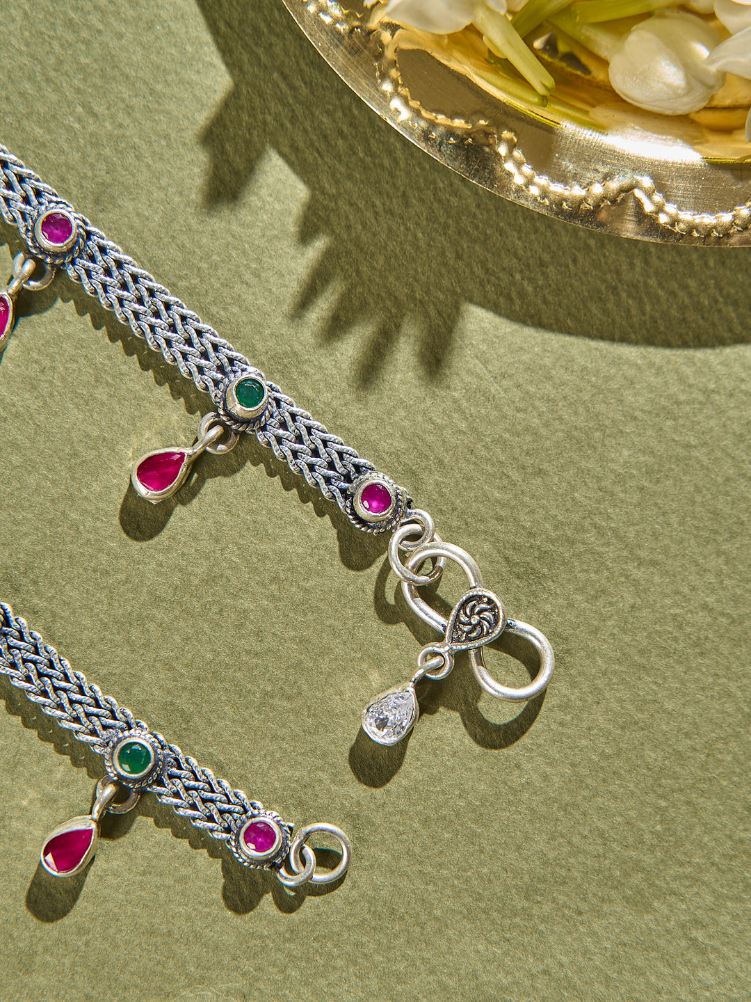 Ruby Snowflake Antique Anklet